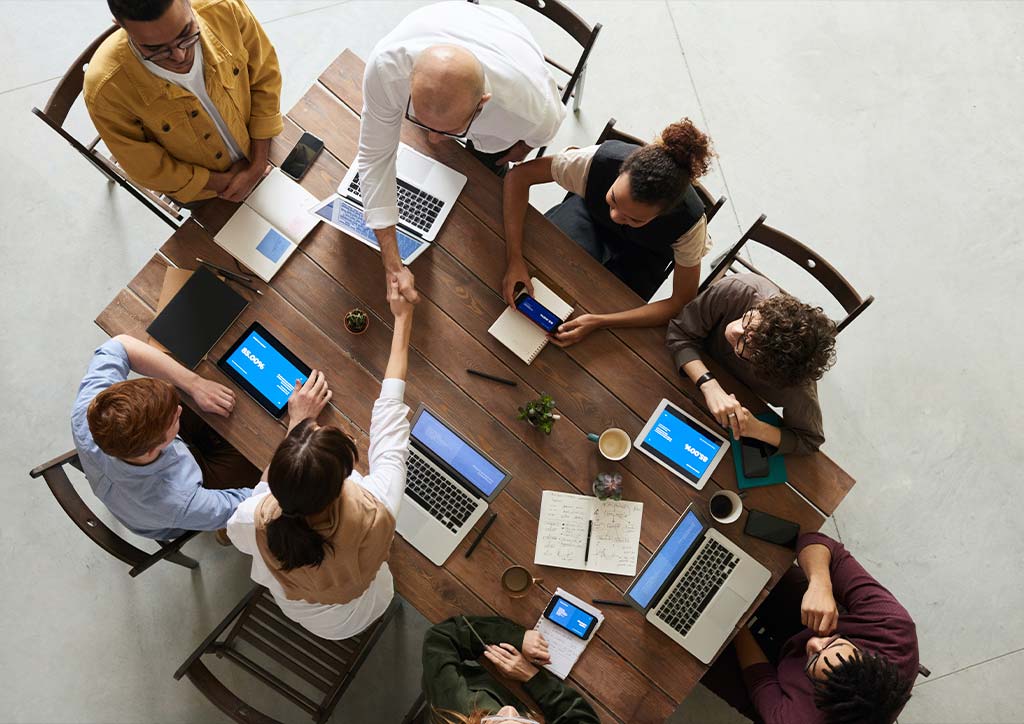 Business meeting with employees