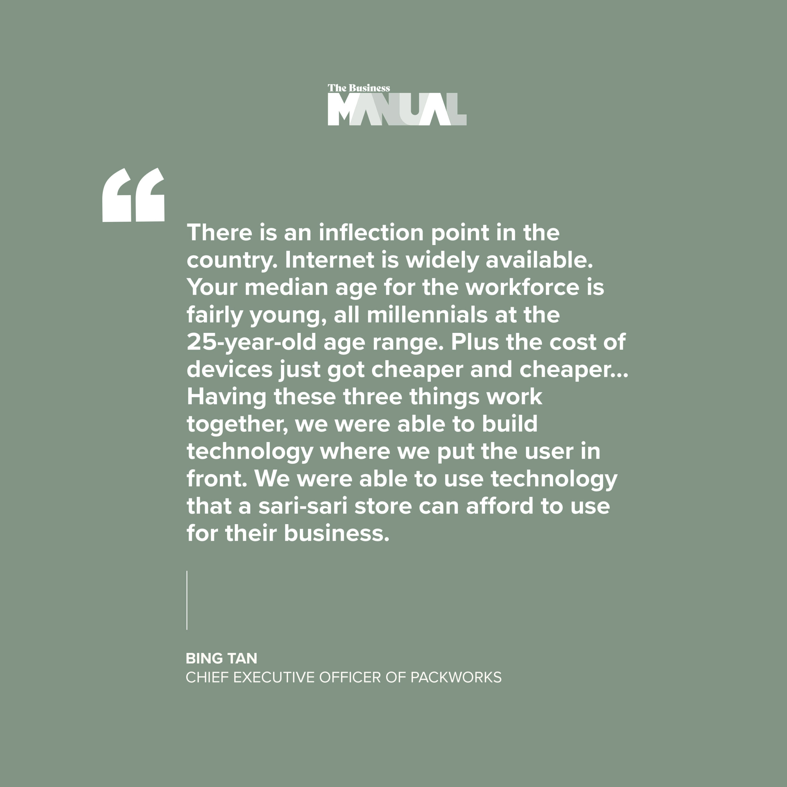 Packworks CEO Bing Tan quote