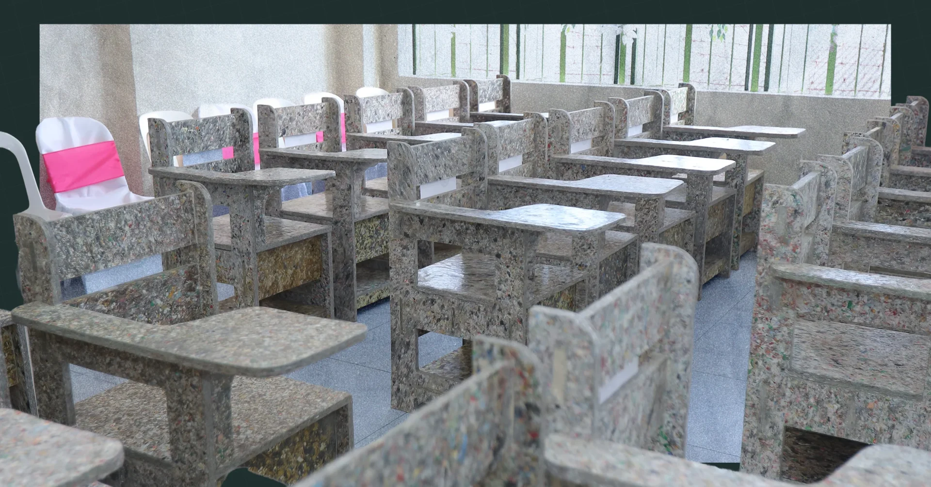 Transforming post-consumer plastic into school chairs demonstrates a viable concept for keeping waste out of waterways while fostering early childhood eco-literacy.